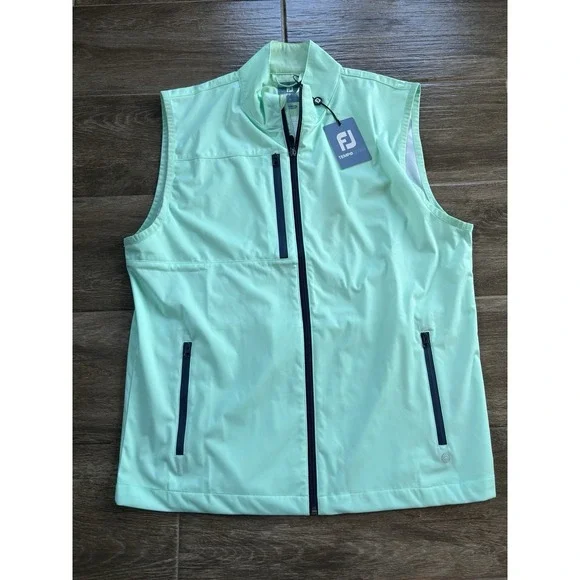 Foot Joy Men's Mint Green Lightweight Vest Full Zip Repaired Flaw Water Resist