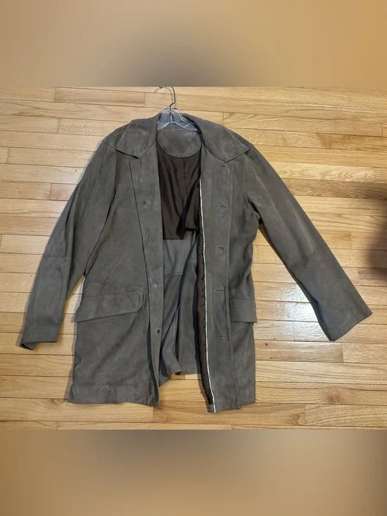 Ben Jacobson Taupe Leather Long Men’s Coat Size Large