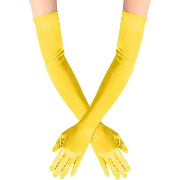 Women's Satin Dark Yellow Long Gloves Costumes Elbow Length Evening Party Prom