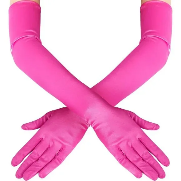 Women's Satin Rose Red Long Gloves Costumes Elbow Length Evening Party Prom