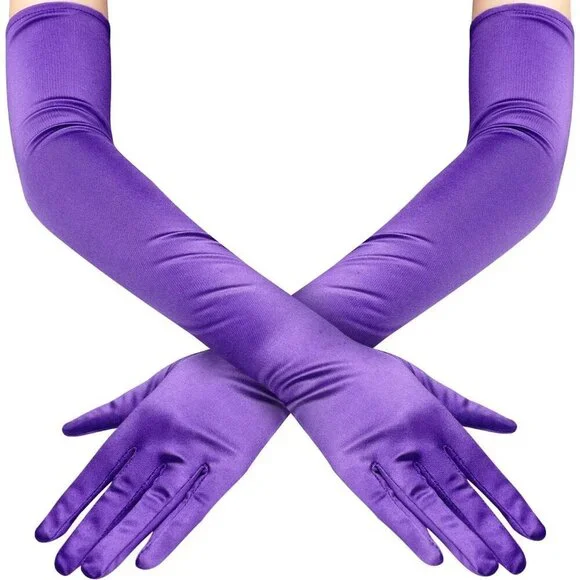 Women's Satin Dark Purple Long Gloves Costumes Elbow Length Evening Party Prom