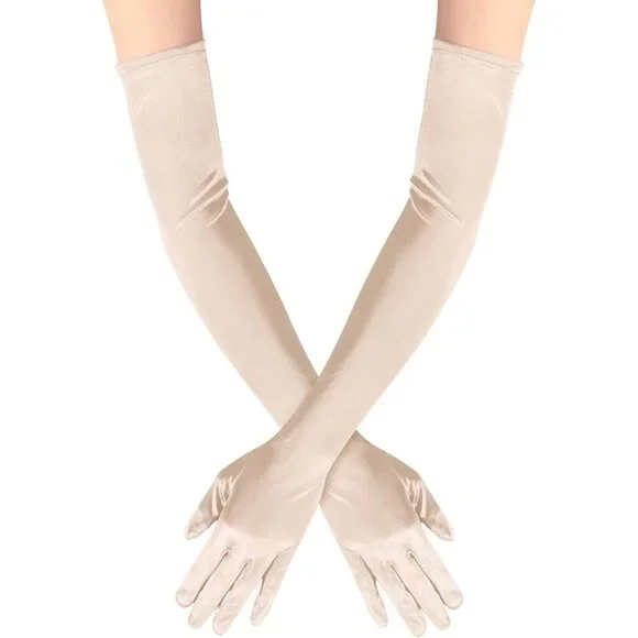 Women's Satin Champagne Long Gloves Costumes Elbow Length Evening Party Prom