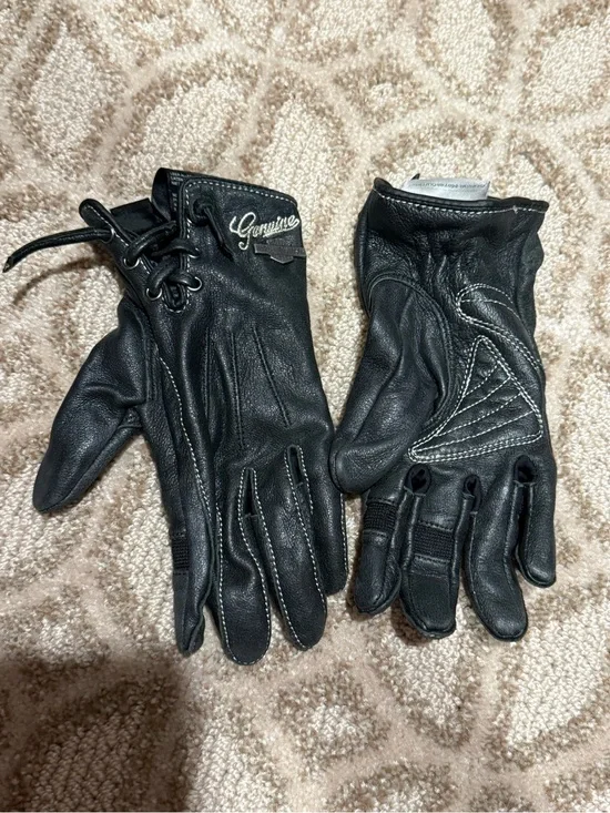 Harley-Davidson Black Leather Riding Gloves with Lace-Up Cuff