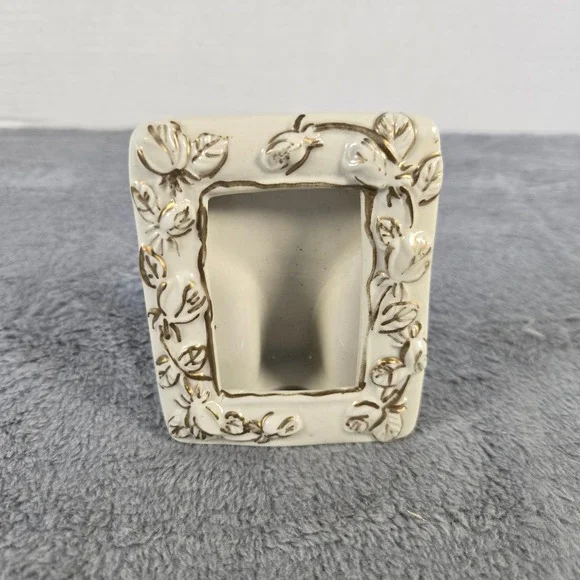 Vintage Miniature Ceramic Rose Picture Frame Gold Gilt Floral Small 3.5x3