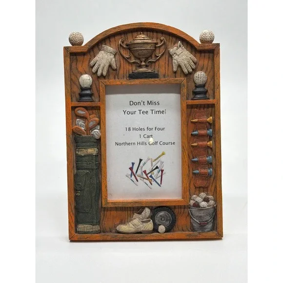 Golf Theme 3D Relief Picture Frame Faux Wood Tabletop Sports Decor 4x6 Brown