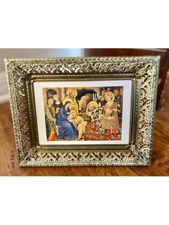 Ornate Gold Tone  Picture Frame with Adoration of the Magi Print by Fabriano