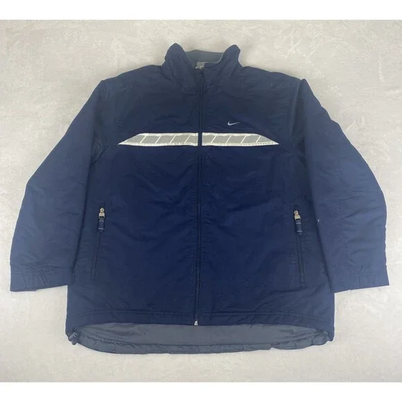 Vintage Nike Jacket Mens Large Blue Logo Full Zip Pockets