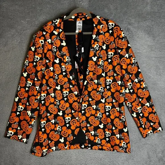 Disney NWOT Men's L/XL Halloween Glow in the Dark Blazer Pumpkin Design Bow Tie
