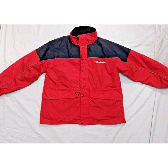 Tri-Mountain Colorado Budweiser Nylon Large Red Wind Water Proof Winter Jacket