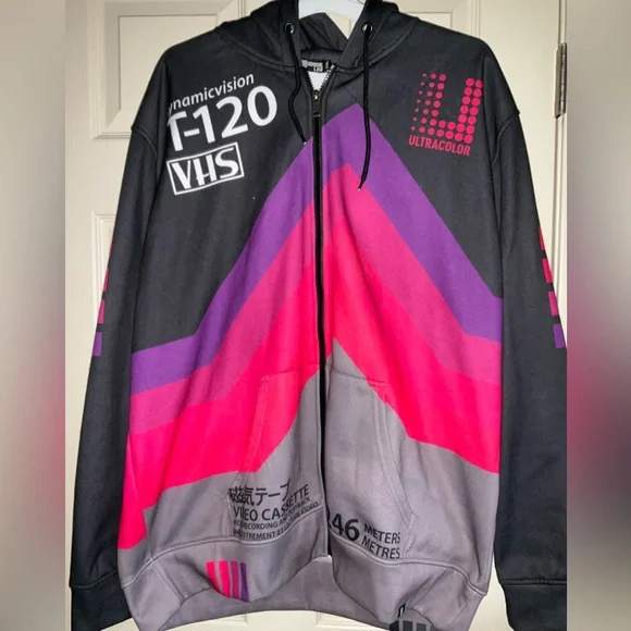 Graphic Black and Pink Hoodie Men Size 2XL