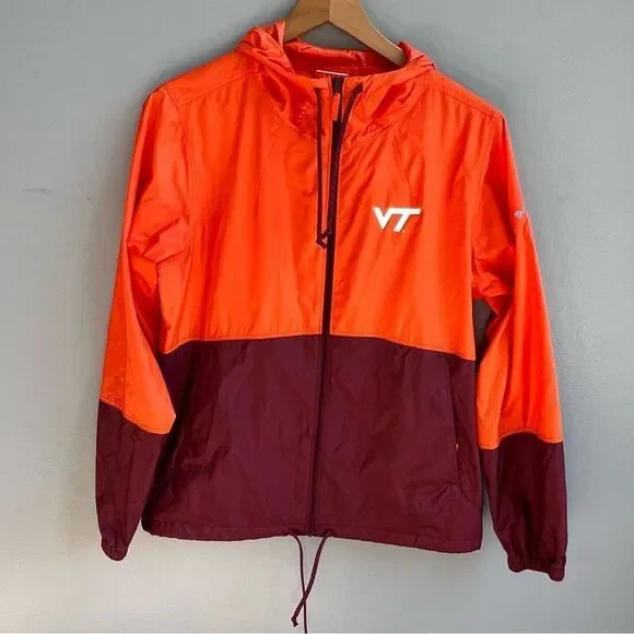 Columbia Virginia Tech VT Orange and Maroon Windbreaker Zip Up Jacket Medium