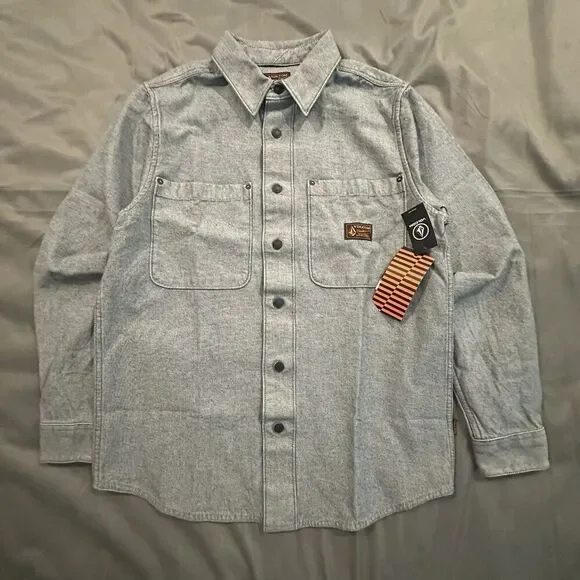 Volcom Levelstone Jacket Mens Medium Long Sleeve Button Collar Denim Shacket