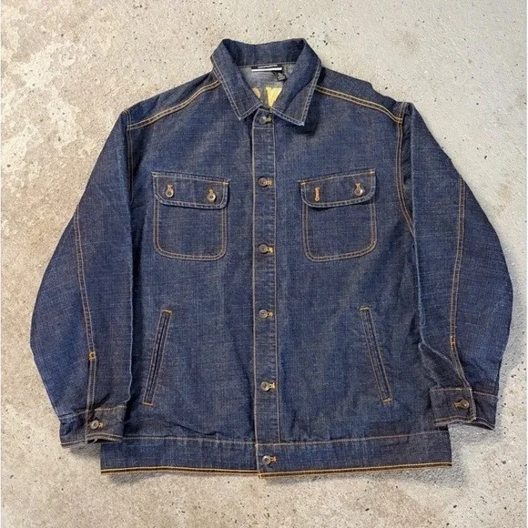 Vintage Y2K‎ Rocawear Mens XL Dark Wash Denim Jacket RW95 Embroidered Streetwear
