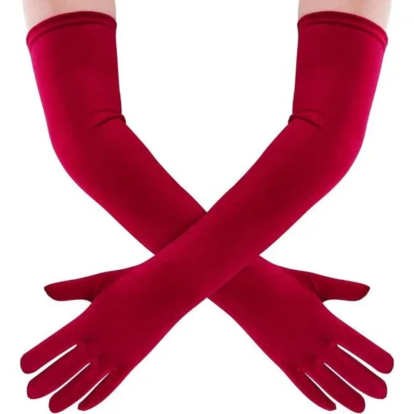 Women's Wine Red Velvet Long Gloves Elbow Length Costume Flapper Evening Banquet