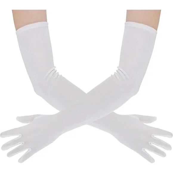 Women's White Velvet Long Gloves Elbow Length Costume Flapper Evening Banquet
