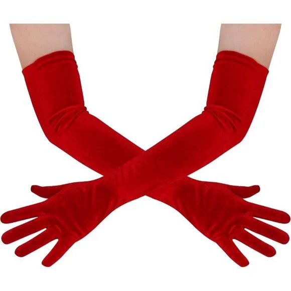Women's Red Velvet Long Gloves Elbow Length Costume Flapper Evening Banquet