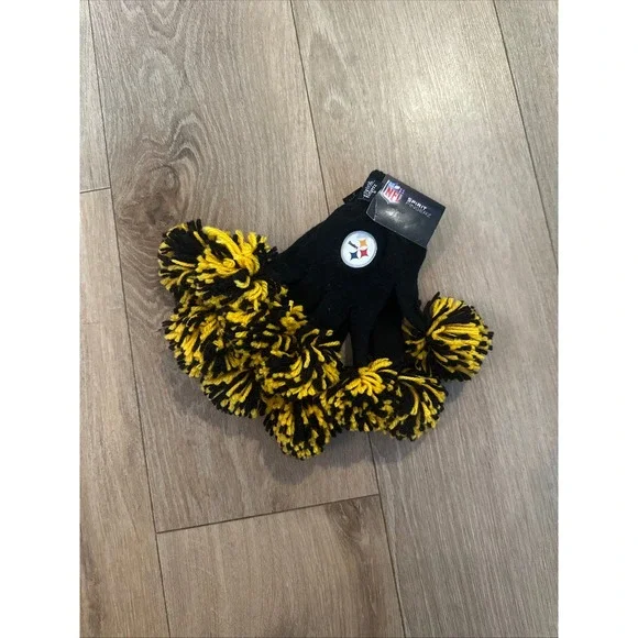 NFL Pittsburgh Steelers Spirit Fingerz Pom Pom Gloves Black Gold WinCraft NWT