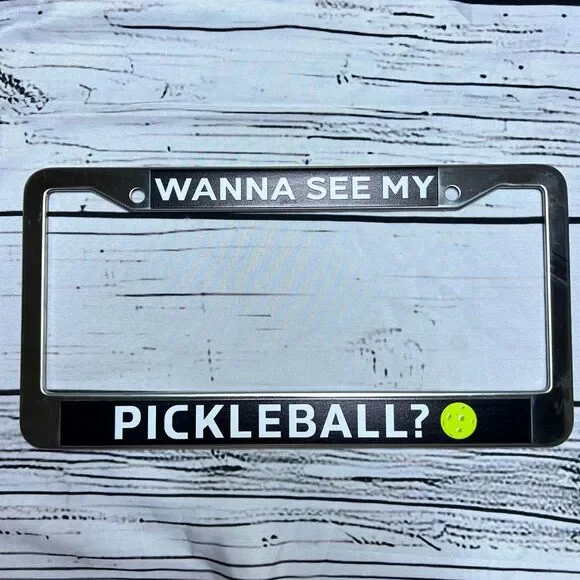 Pickleball License Plate Frame Novelty‎ Car Accessory Funny Sports Gift Black