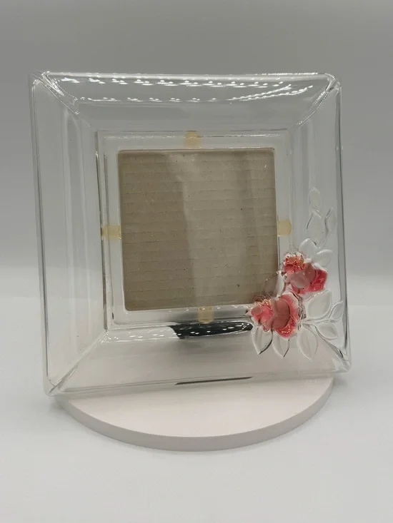 MIKASA Rose Embossed Glass Tabletop Picture Frame 8x8 for 4x4 Photo Made Germany