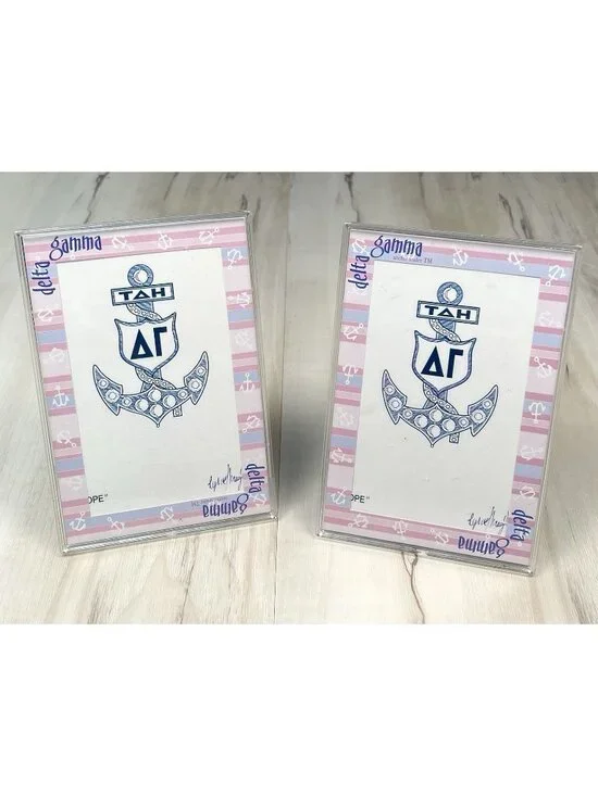 Lot 2 Anchor Trader Clear Acrylic Picture Frames w/ DELTA GAMMA Insert 4x6 3x5
