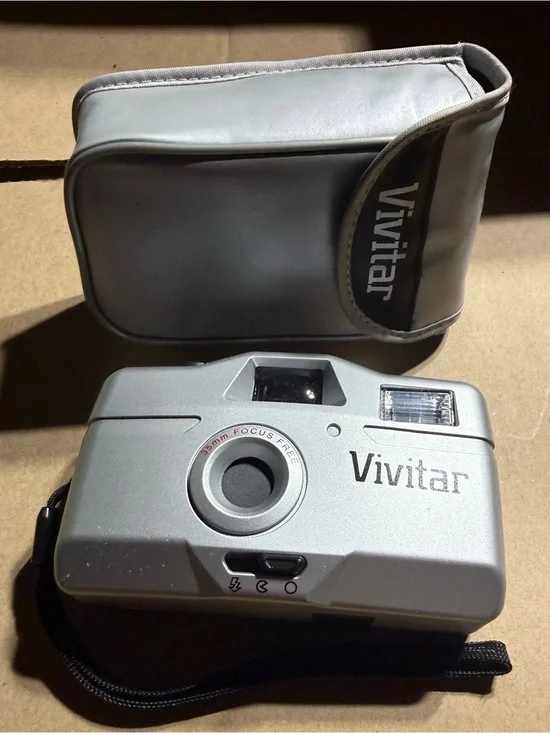 Vivitar Silver 35mm Focus Free Point-and-Shoot Camera with Matching Case