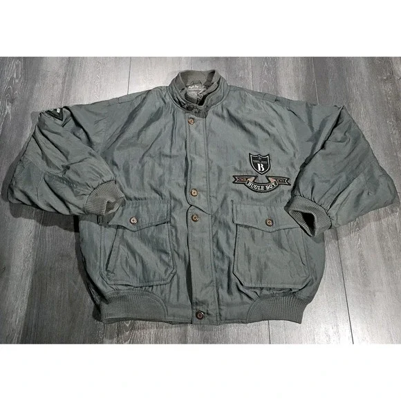 Vintage Bugle Boy Aviator Bomber Jacket Adult L Green 90s Airborne Wings Crest