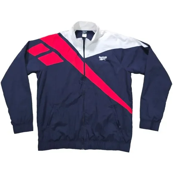Vintage Reebok Jacket Size XL Red White Blue Zip Track Warm Up Pockets Athletic