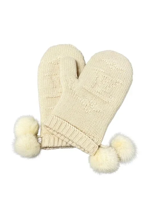 Louis Vuitton Gloves 23 Ivory Mittens Cashmere