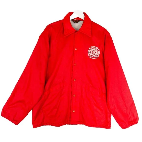 Pla Jac by Dunbrooke Vintage Windbreaker Jacket M Wichita Fire Department Red