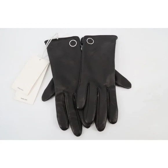 NEW Hugo Boss Women's Medium Lambskin Leather Gloves Black Classic Luxury Garssy