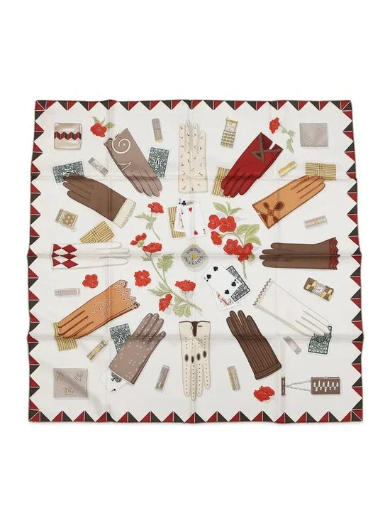Hermes Scarf Carre 90 L'heure Des Gants Gloves Watch White