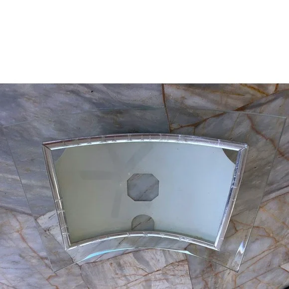 Modern Curved Clear Glass Picture Frame Silver Textured Border Tabletop Decor