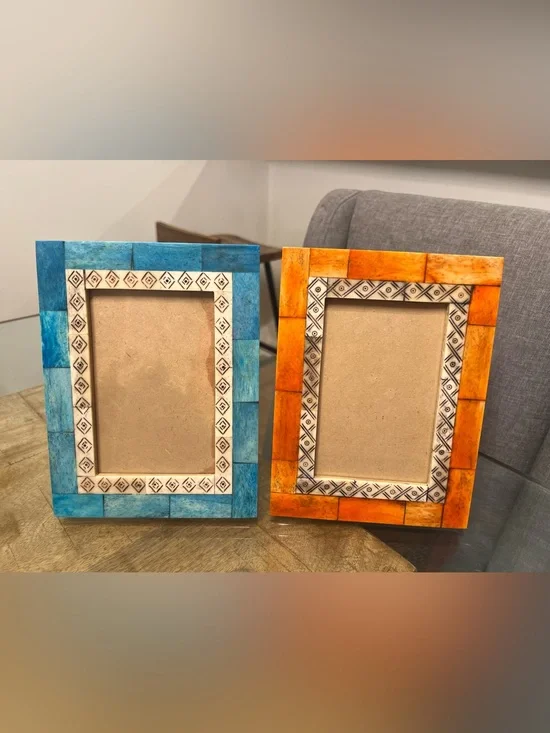 Blue & Orange Mosaic Photo frame handcrafted bone inlay