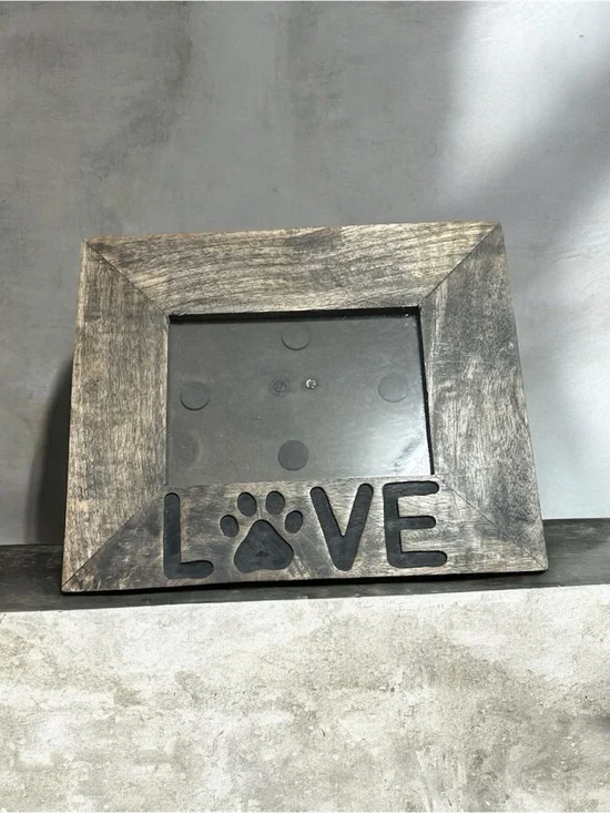 LOVE Paw Print Rustic Wood Picture Frame - Black
