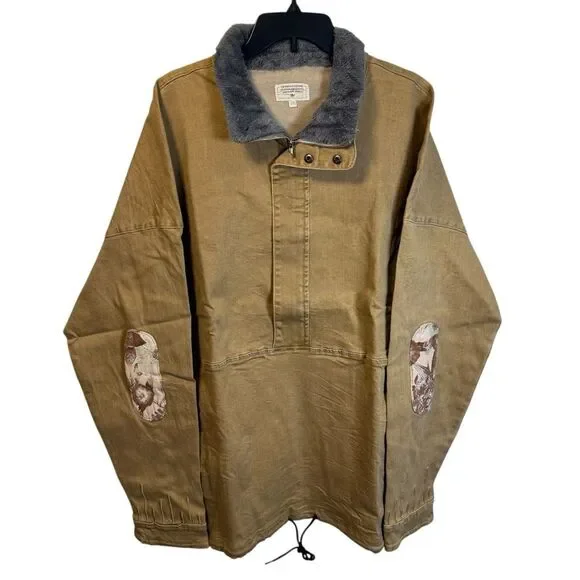 NWT Tan Men's Field Jacket with Gray Collar & Elbow Patches Size 2XL