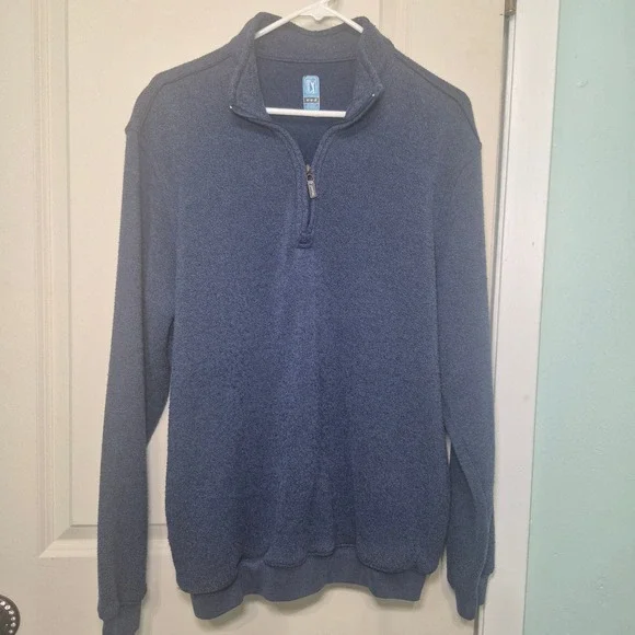 PGA Tour Men's Quarter-Zip Fleece Pullover Sweater Blue Size Medium