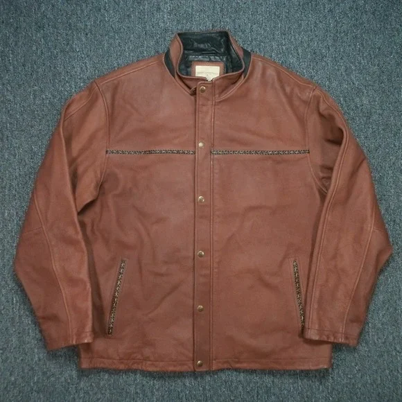Territory Ahead Jacket Mens Extra Large Brown Leather Quilt Lined Full‎ Zip Snap