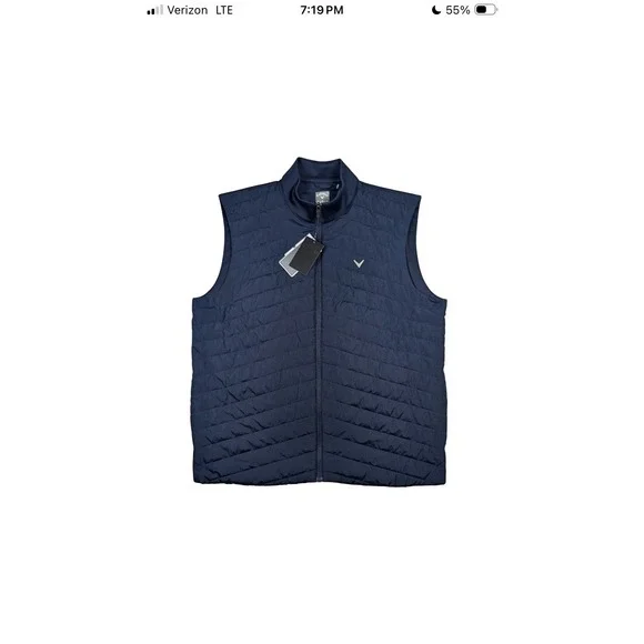 Callaway Puffer Vest Mens XL Peacoat Navy Blue Quilted Full Zip UPF 50+ Golf NEW