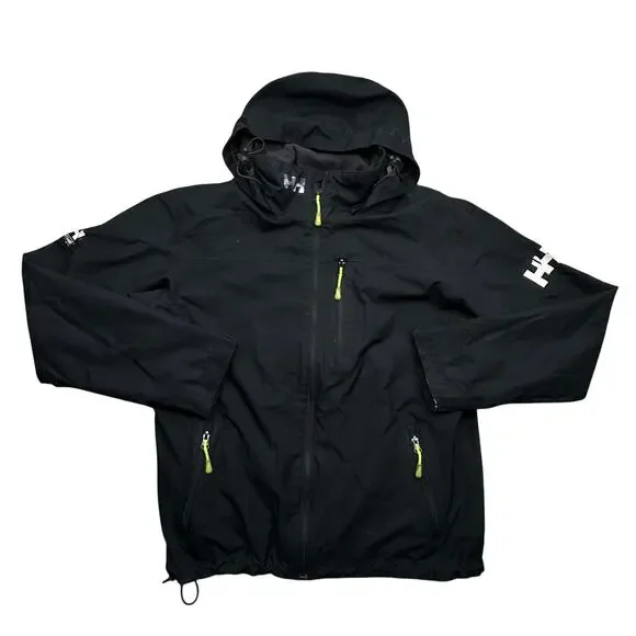 Helly Hansen Crew Hooded Midlayer Jacket Mens Medium Black Polartec Helly Tech