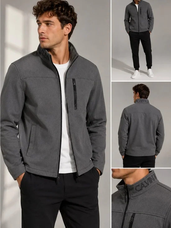 Calvin Klein Gray Softshell Zip Jacket | Embroidered Logo | Men’s Medium