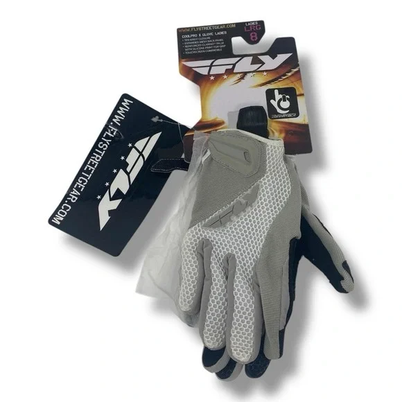 Fly Coolpro II‎ Bike Riding Racing Gloves Womens Size Large White/Grey Gray