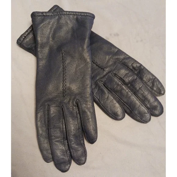 Fownes Vintage Navy Blue Genuine Leather Women's Driving Gloves, Size 6.5‎