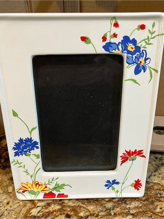Hallmark White Ceramic Floral 4X6 Picture Frame with Blue Red Yellow Flowers