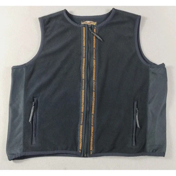 Vintage Harley Davidson Vest Mens XL Black Fleece Full Zip Motorcycle Riding