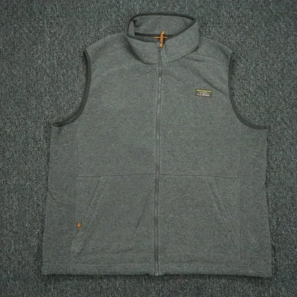 LL Bean Vest Men Extra Large Gray Mountain‎ Classic Fleece Full Zip Pockets XL