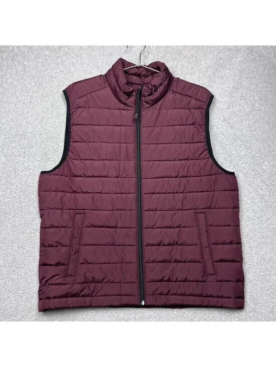 Aéropostale Remixed Down Puffer Vest Mens L Burgundy Recycled Quilted Gilet