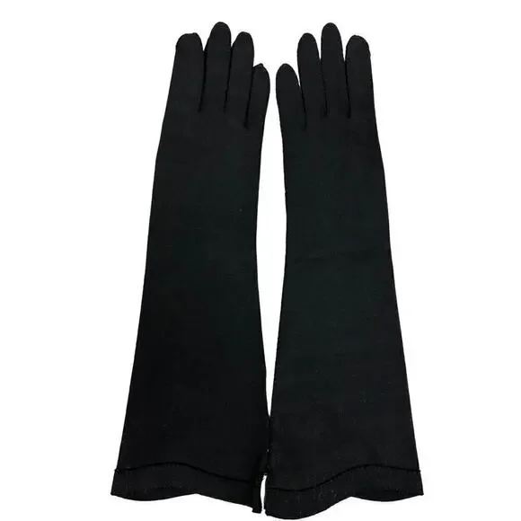 VTG NOS Van Raalte Black Ladies Cotton Gloves 1950s Sz 7  Almost Elbow Length
