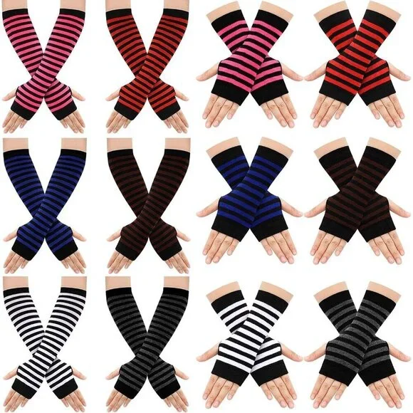 12 Pairs Women's Fingerless Gloves and Arm Warmers Set Winter Warm Stretchy