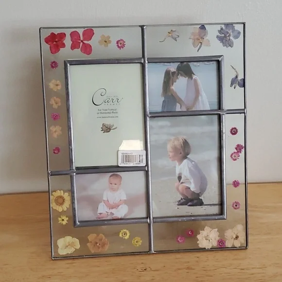 Pewter Artium Garden Four Section Flower Encased Picture Frame