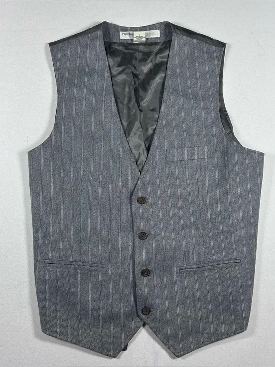 Perry Ellis Suit Vest Gray Herringbone Mens Large Wool Blend